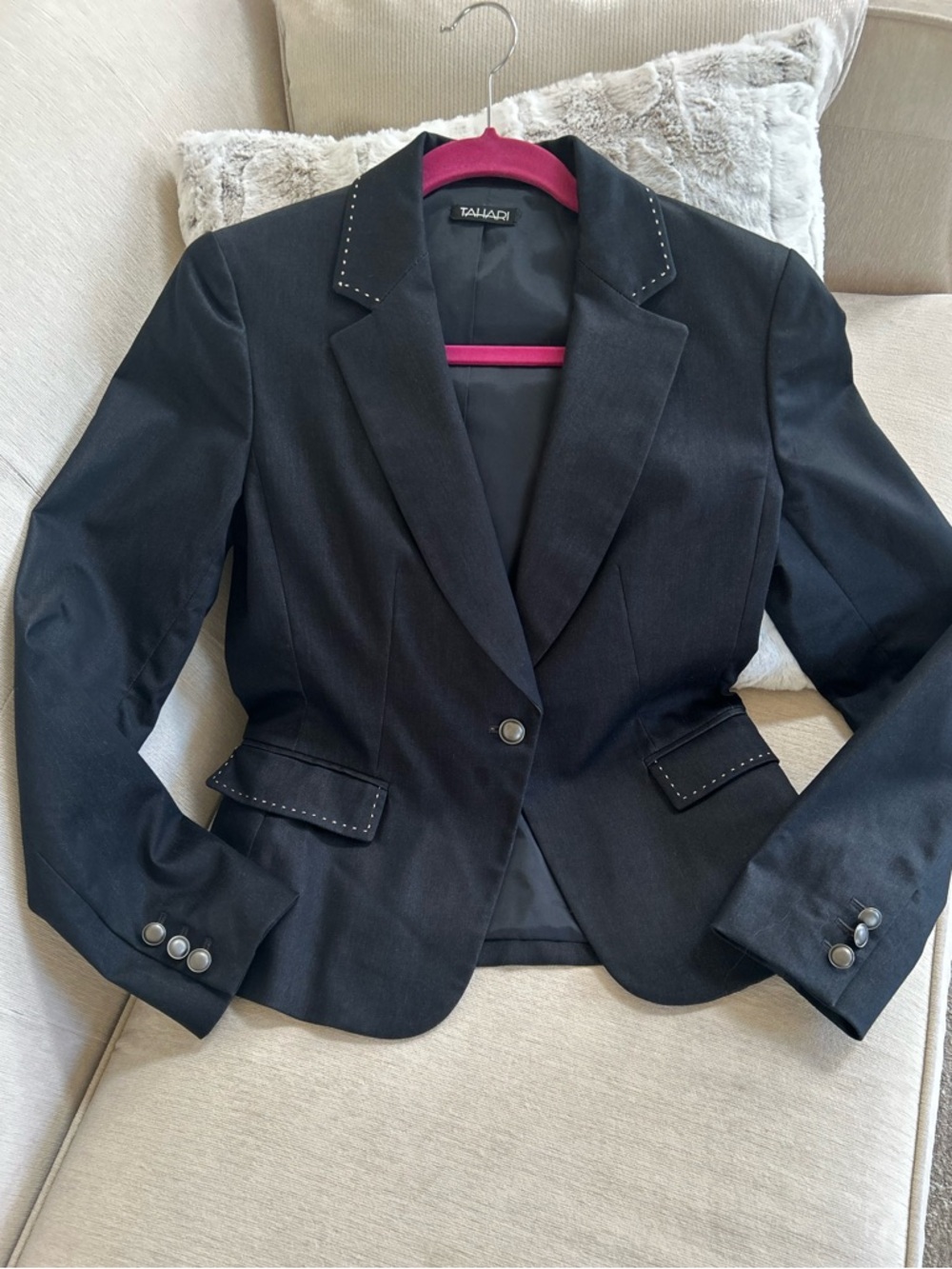 Tahari Black Single-Button Tailored Blazer with Stud Accent